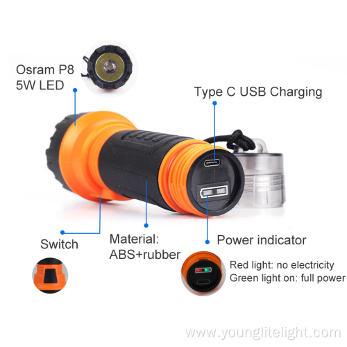 rechargeable rubber plastic waterproof 5W LED flashlight